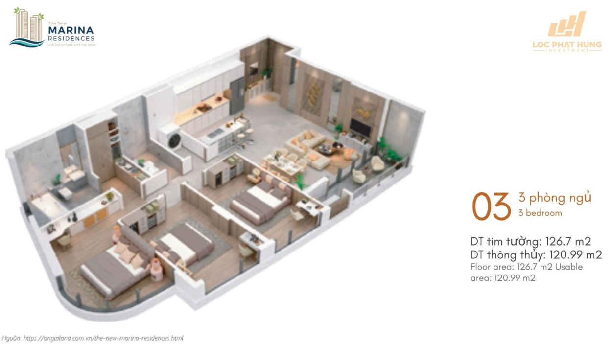 Vlasta Premier Layout chi tiết căn hộ góc 3PN diện tích tim tường 126.7m2 Vlasta Premier