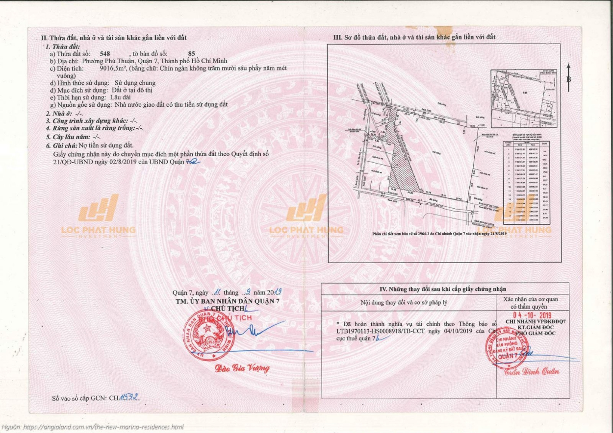 Vlasta Premier Giấy chứng nhận quyền sử dụng đất (sổ đỏ) của dự án Vlasta Premier Quận 7