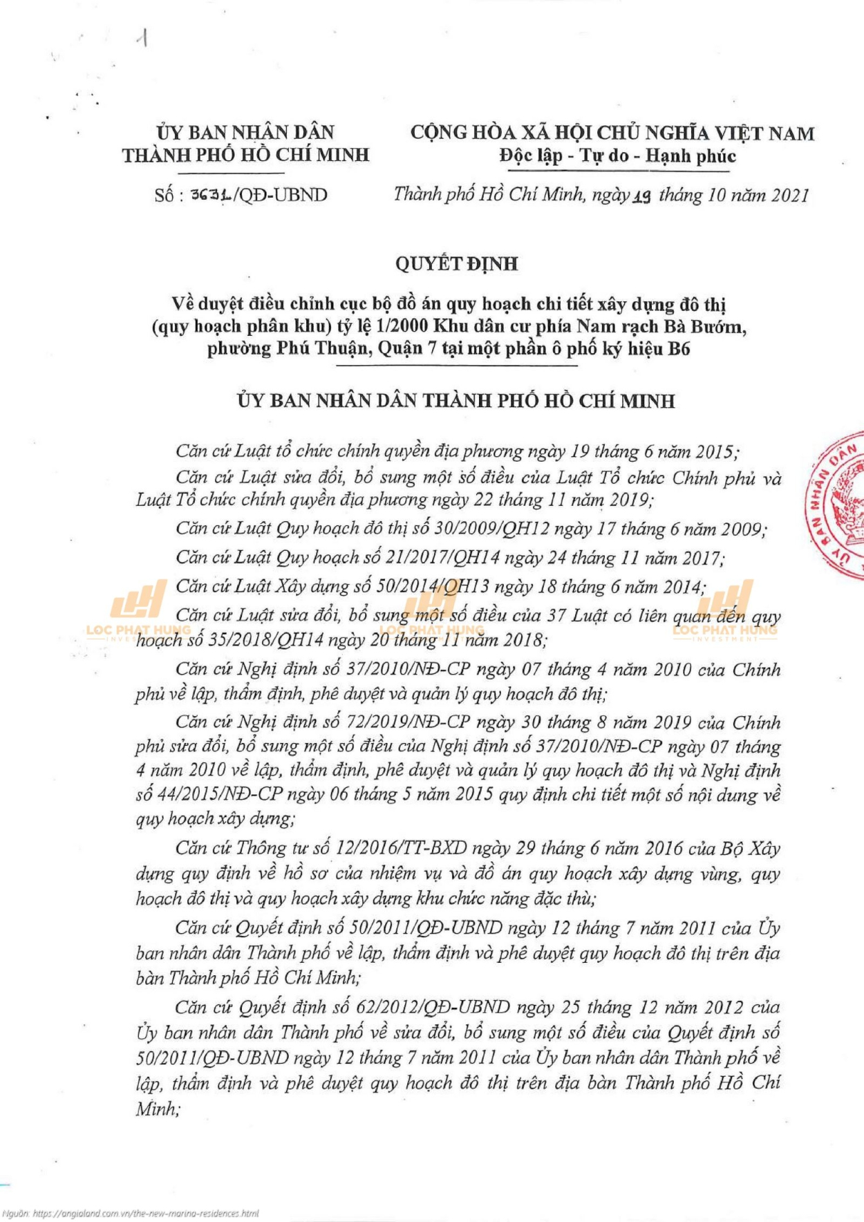 Vlasta Premier Quyết định phê duyệt điều chỉnh quy hoạch chi tiết 1/2000 dự án Vlasta Premier Quận 7