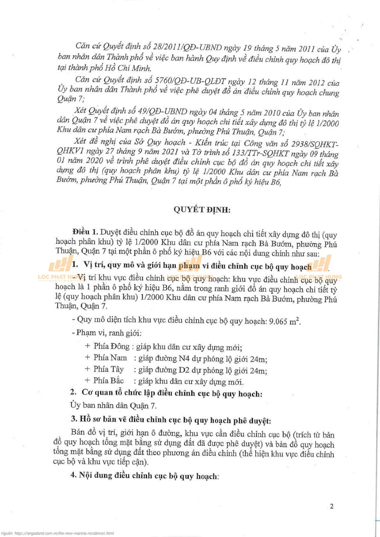 Vlasta Premier Quyết định phê duyệt điều chỉnh quy hoạch chi tiết 1/2000 dự án Vlasta Premier Quận 7