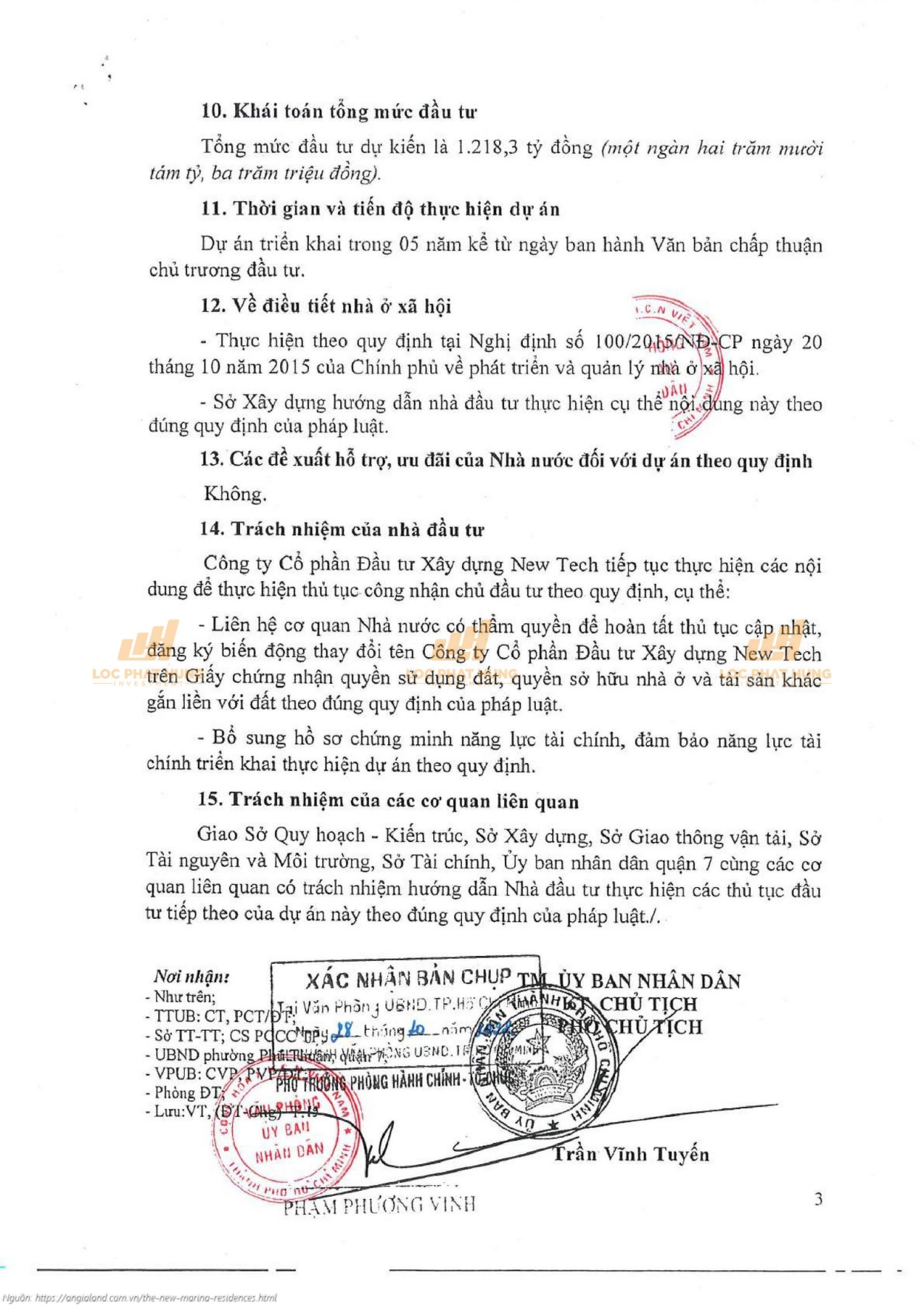 Vlasta Premier Văn bản Chấp thuận chủ trương đầu tư dự án Vlasta Premier Quận 7