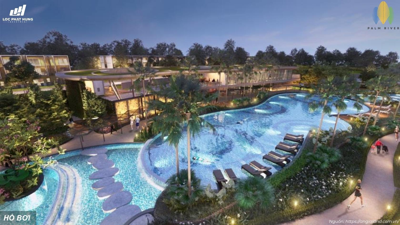 Tiện ích hồ bơi tràn bờ phong cách resort tại căn hộ Palm River Quận 2