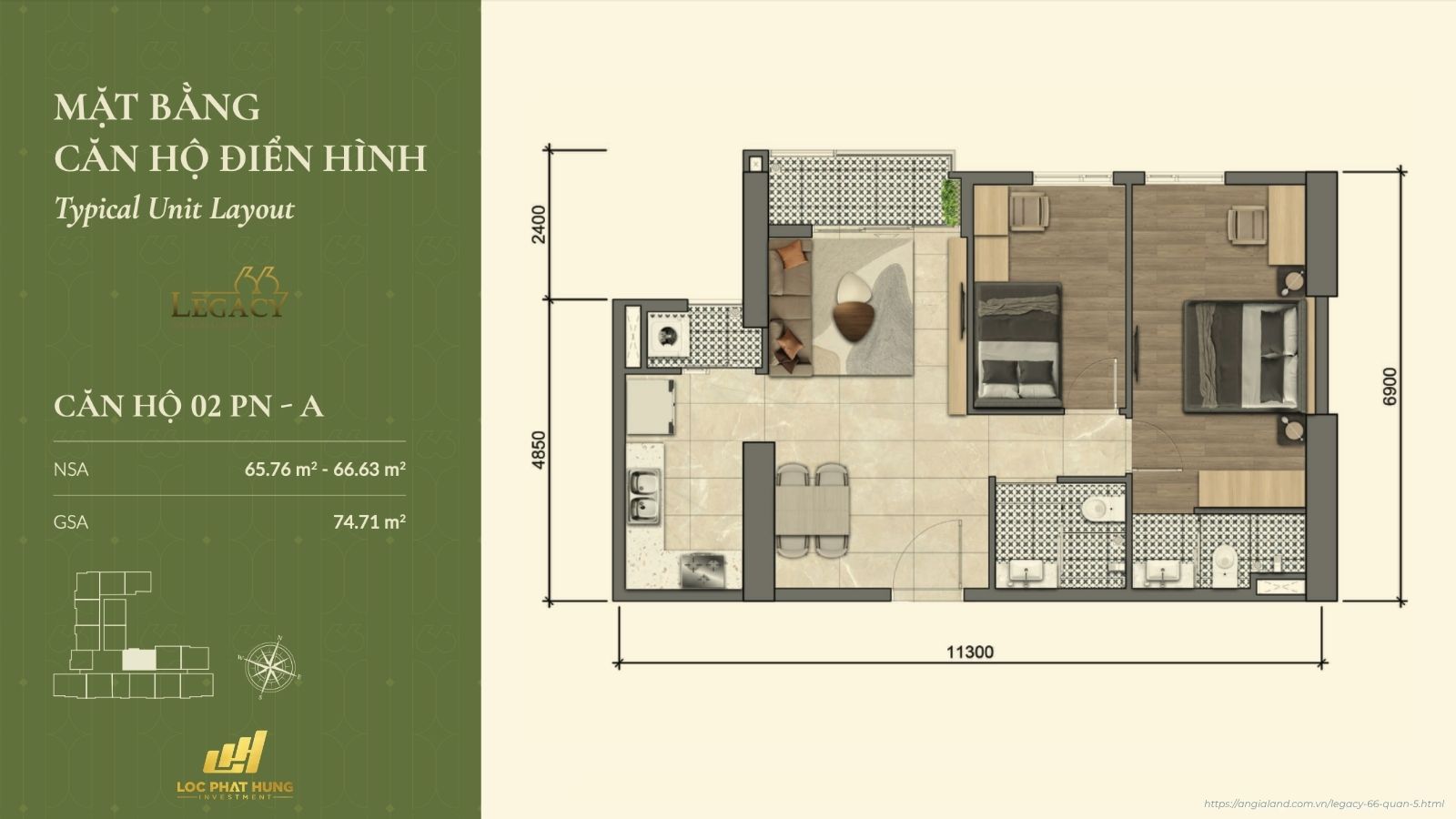 Layout căn hộ dự án Legacy 66 