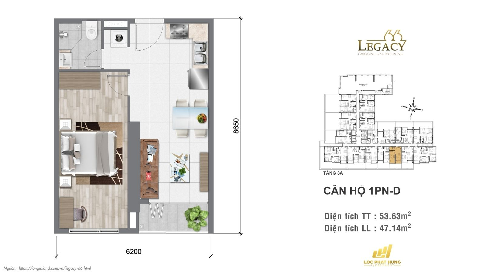 Thiết kế căn hộ Tầng 3A dự án căn hộ chung cư LEGACY 66 - Quận 5