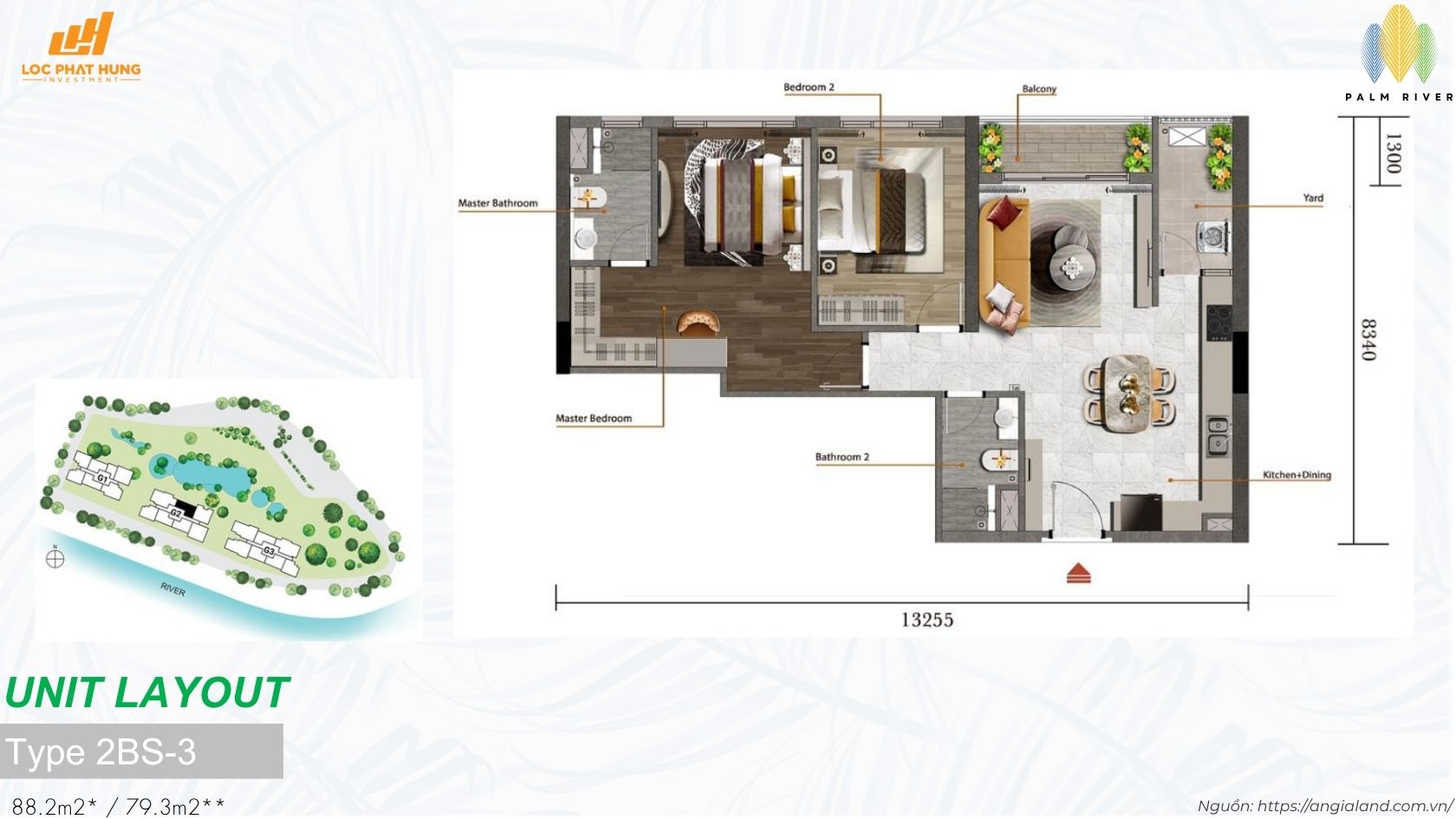 Thiết kế chi tiết căn hộ 2PN chung cư cao cấp Palm River