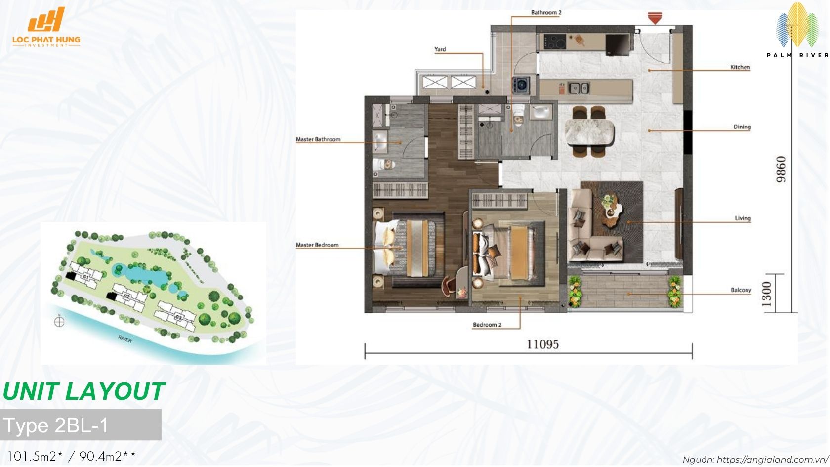 Thiết kế chi tiết căn hộ 2PN chung cư cao cấp Palm River