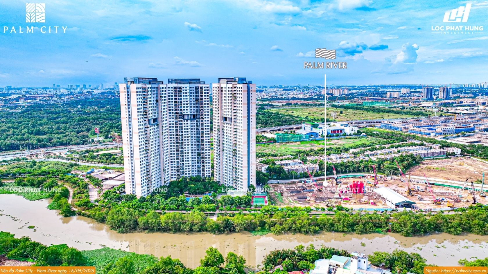 Tiến độ xây dựng phân khu Palm River dự án khu đô thị Palm City cập nhật ngày 16/06/2026