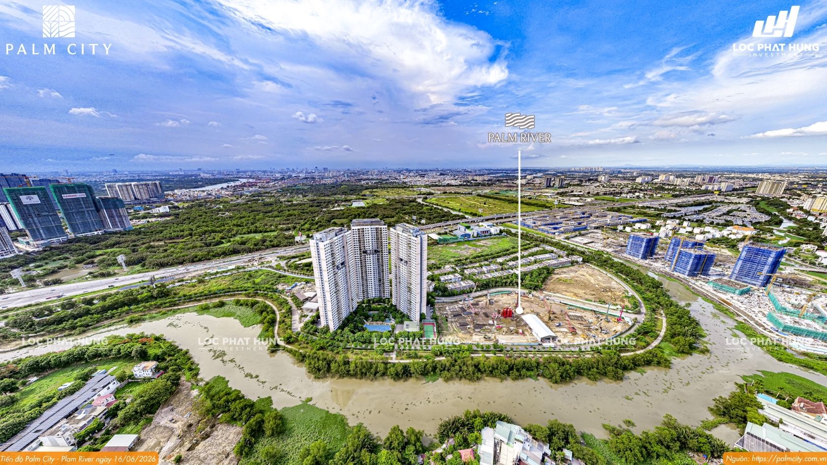Tiến độ xây dựng phân khu Palm River dự án khu đô thị Palm City cập nhật ngày 16/06/2026