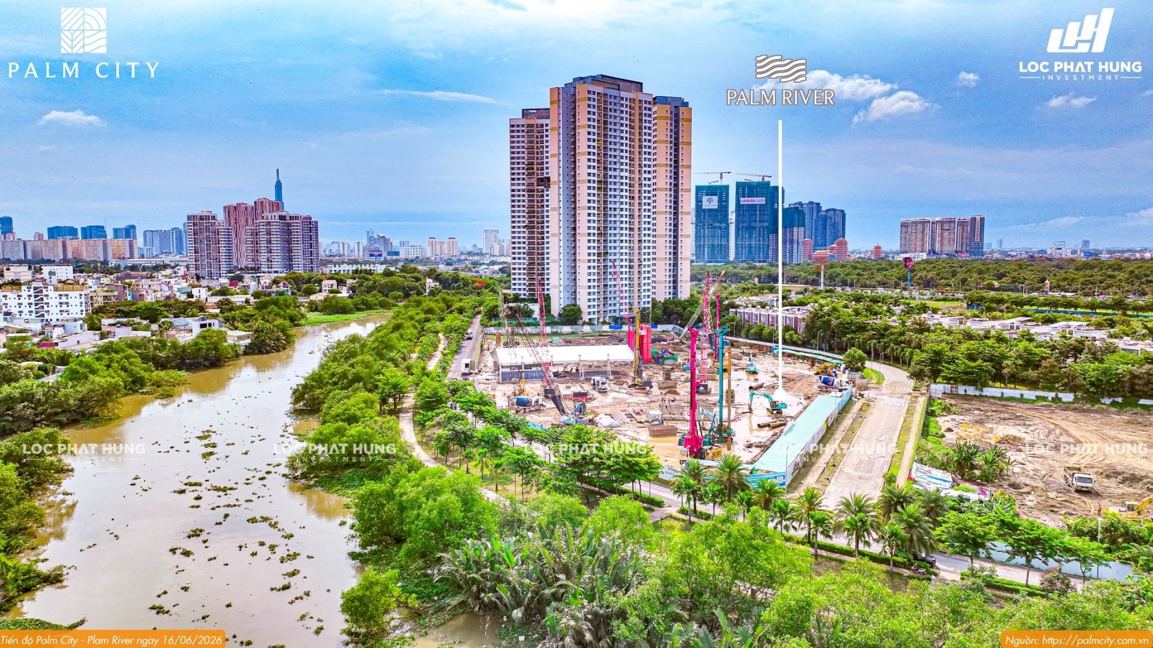 Tiến độ xây dựng phân khu Palm River dự án khu đô thị Palm City cập nhật ngày 16/06/2026