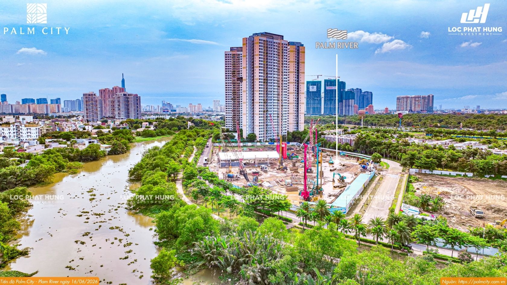Tiến độ xây dựng phân khu Palm River dự án khu đô thị Palm City cập nhật ngày 16/06/2026