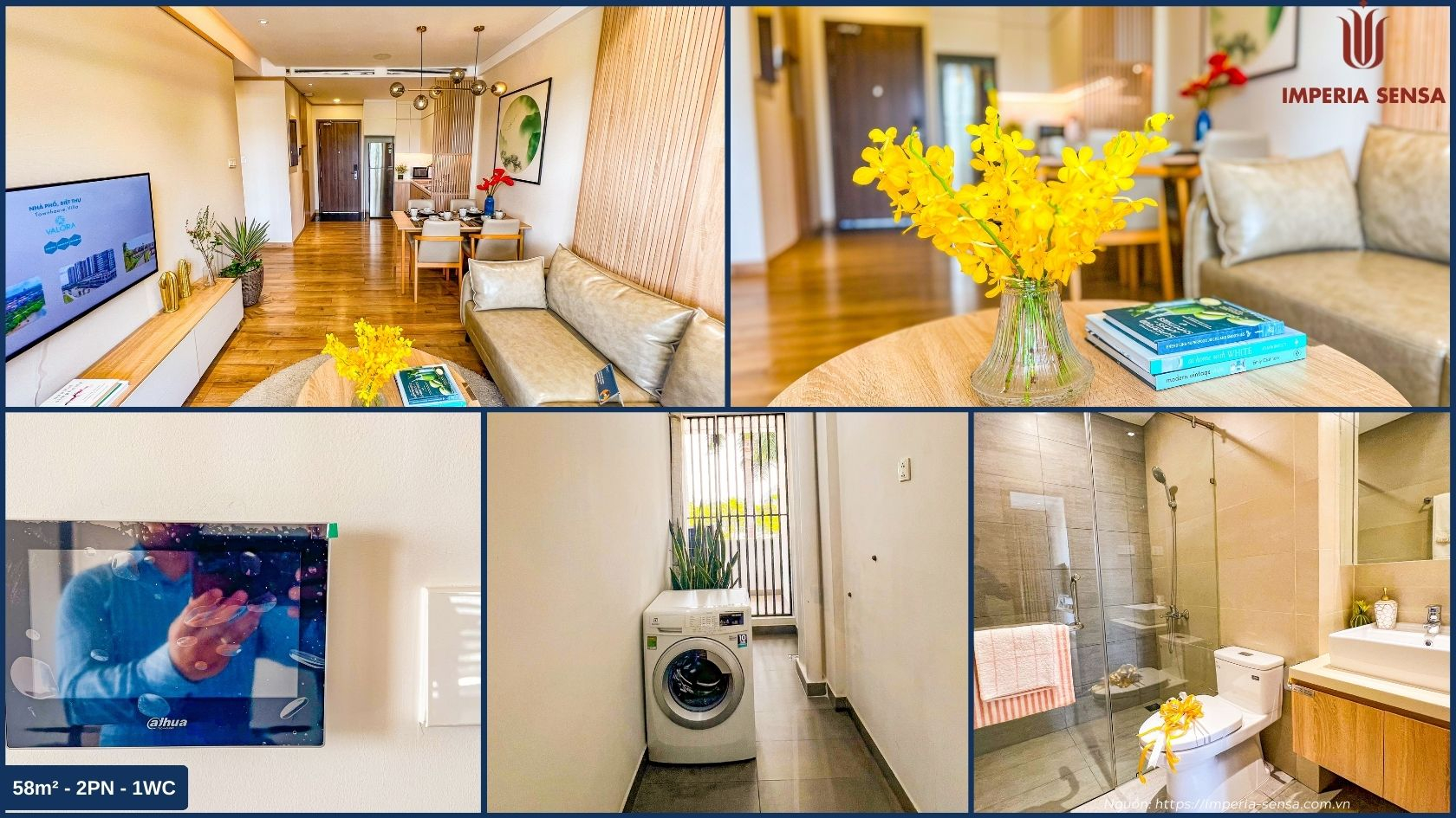 Nhà mẫu căn hộ 2 phòng ngủ 1WC Imperia Sensa diện tích 58m2