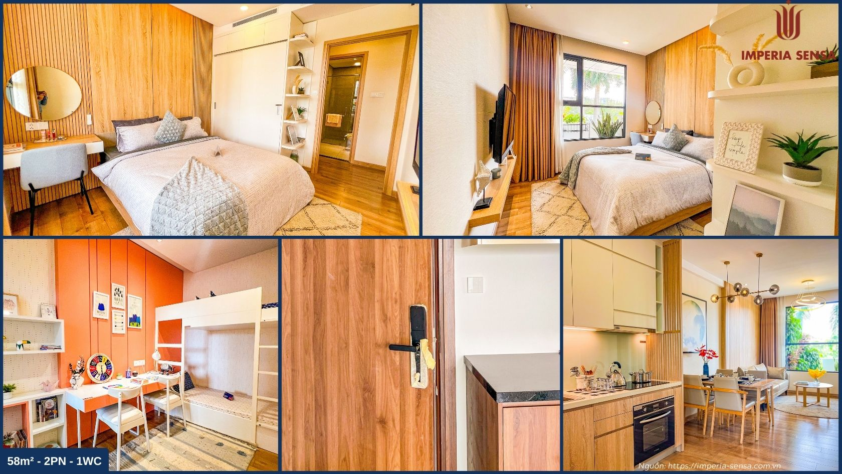 Nhà mẫu căn hộ 2 phòng ngủ 1WC Imperia Sensa diện tích 58m2