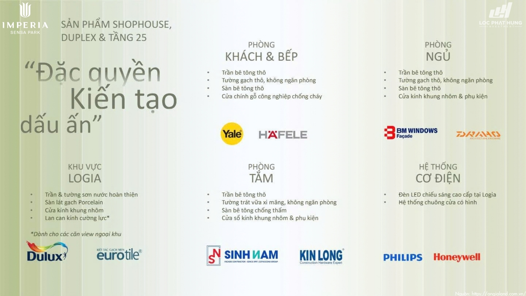 Tiêu chuẩn bàn giao Shophouse Duplex và tầng 25 Imperia Sensa Park