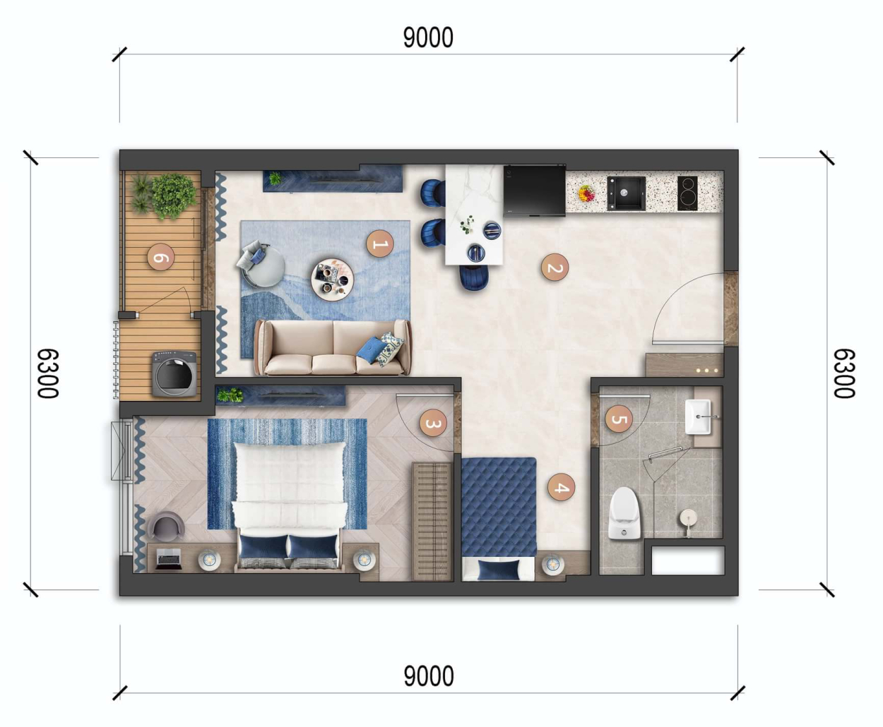 Bản vẽ Layout căn hộ 1BR tháp Beacon 1