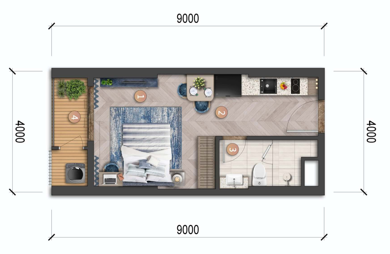 Layout chi tiết căn hộ Studio tháp Beacon 1