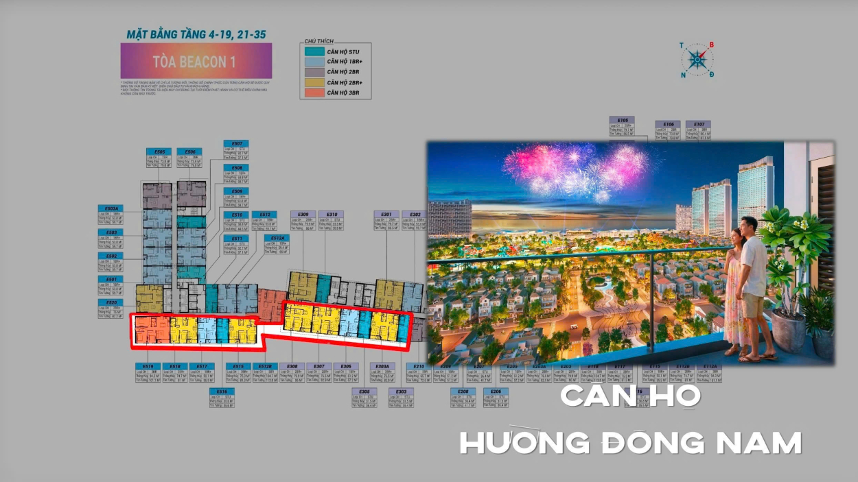 Mặt bằng căn hộ hướng Đông Nam tháp Beacon