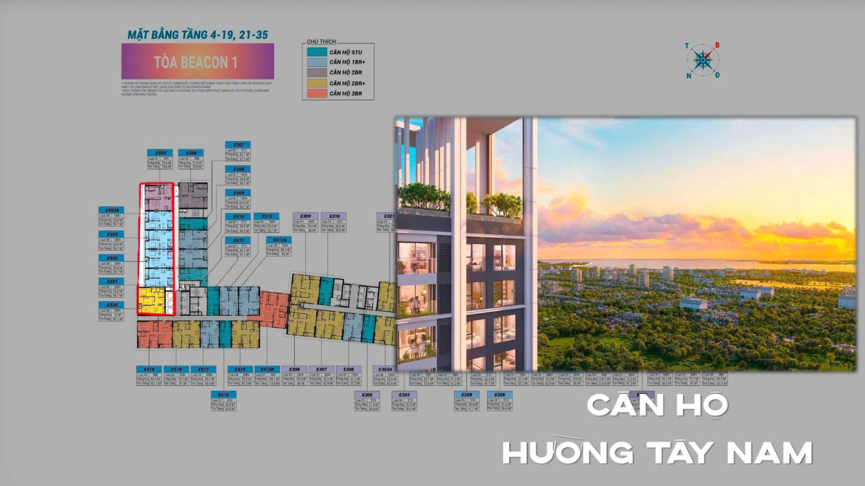 Layout căn hộ hướng Tây Nam tháp Beacon Tower