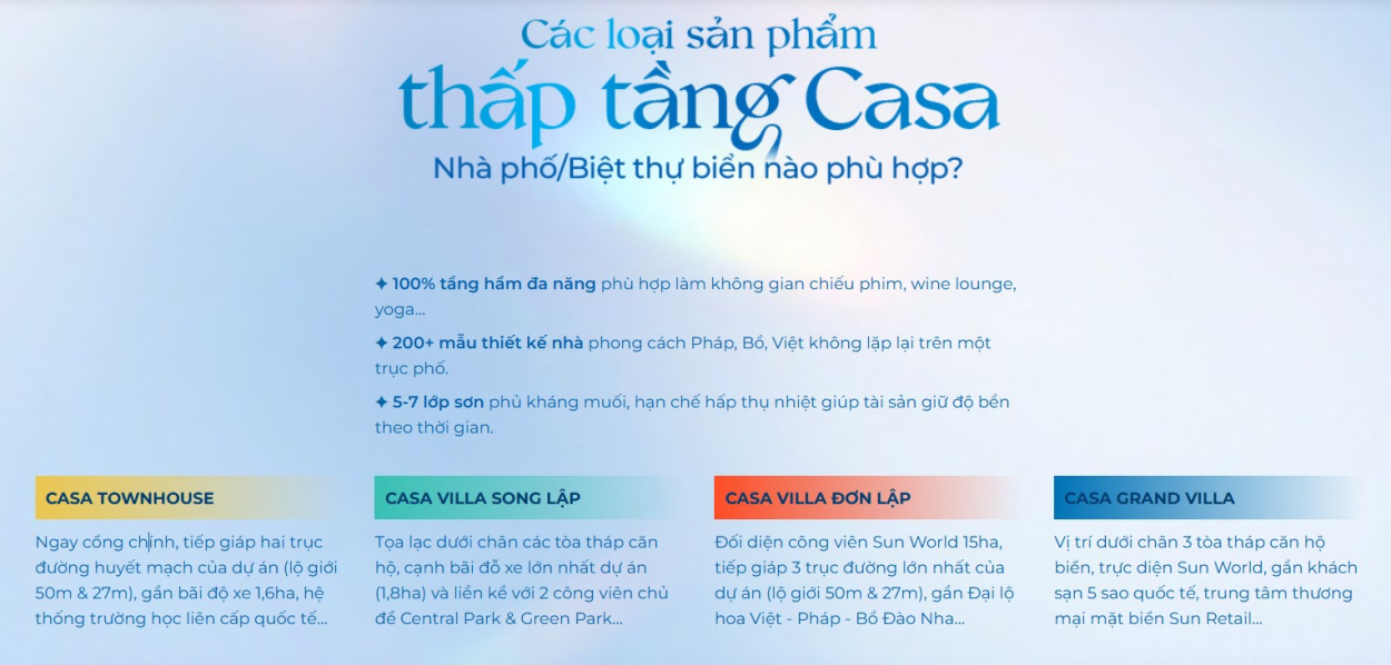 Các loại hình sản phẩm đa dạng tại khu vực Thấp Tầng Blanca City Sun Group