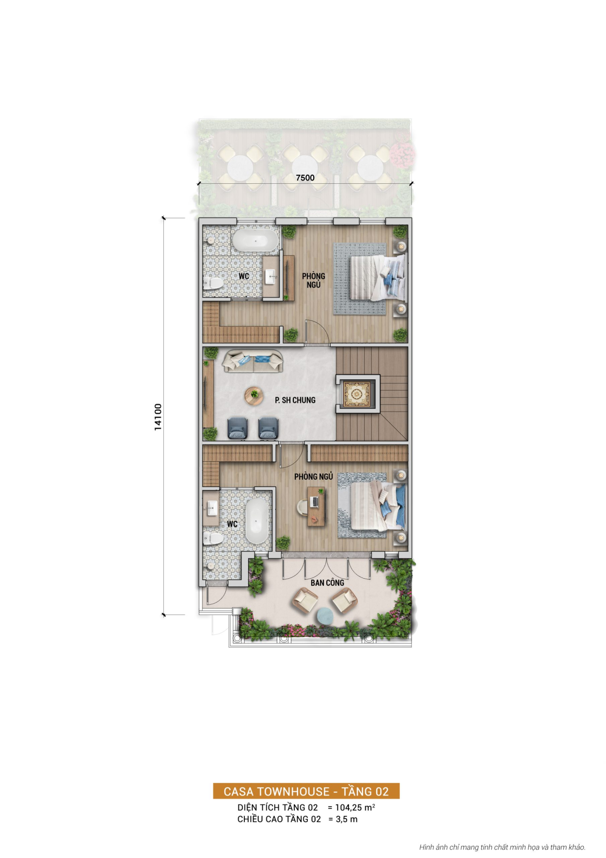 Thiết kế chi tiết tầng 2 nhà phố dự án Blanca City