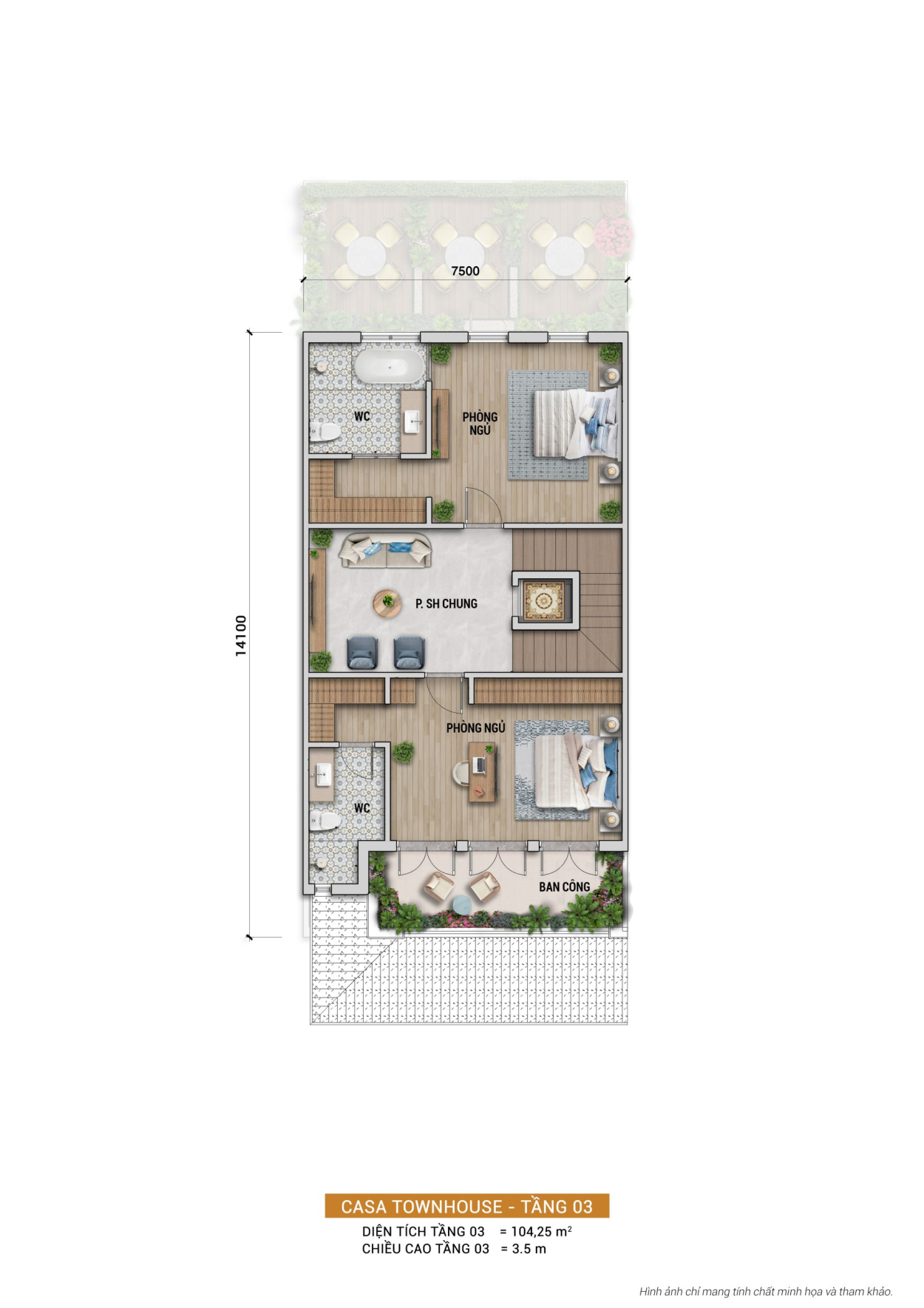 Mặt bằng thiết kế tầng 3 nhà phố biển Vũng Tàu
