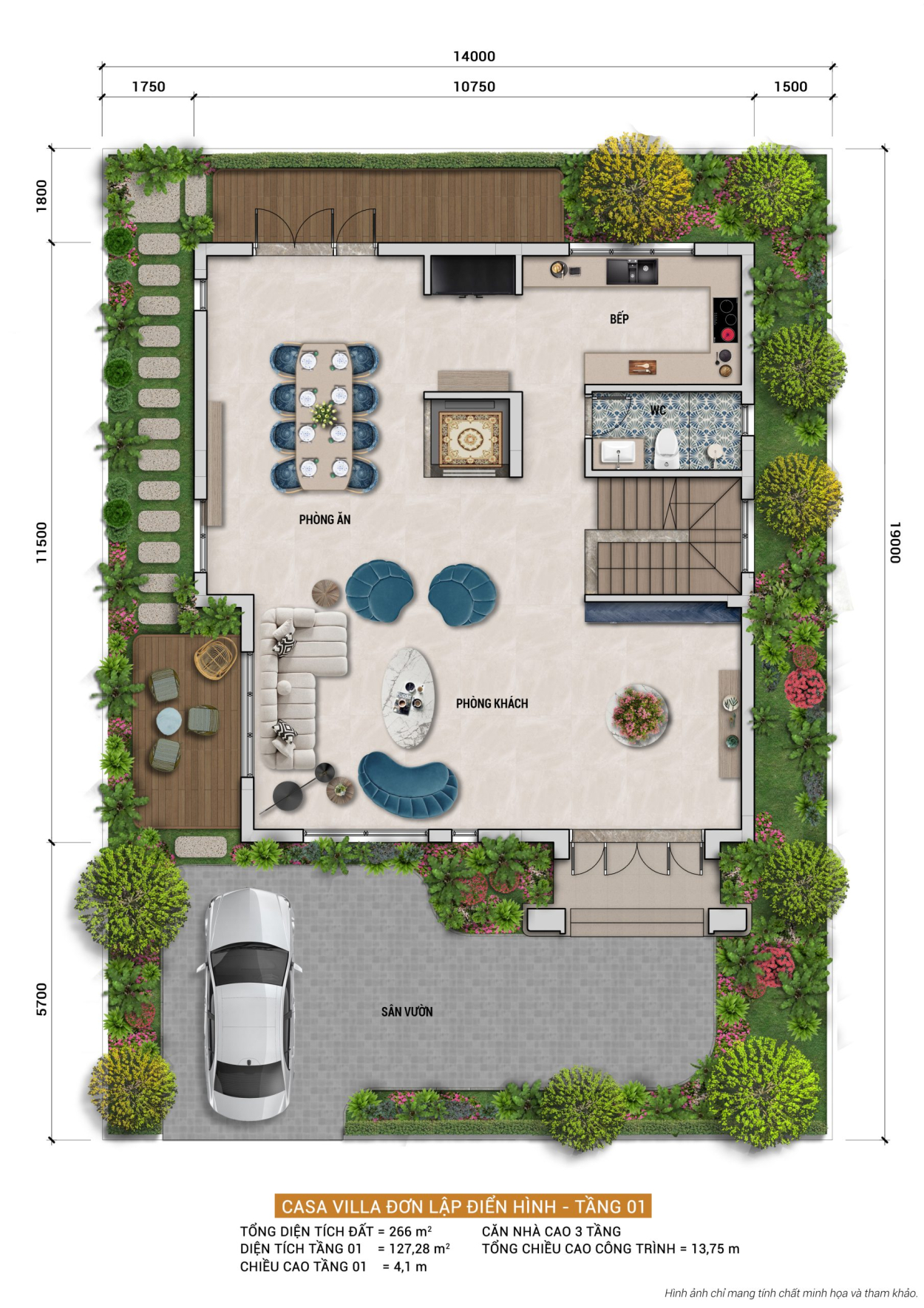 Layout thiết kế tầng 1 biệt thự đơn lập Blanca City