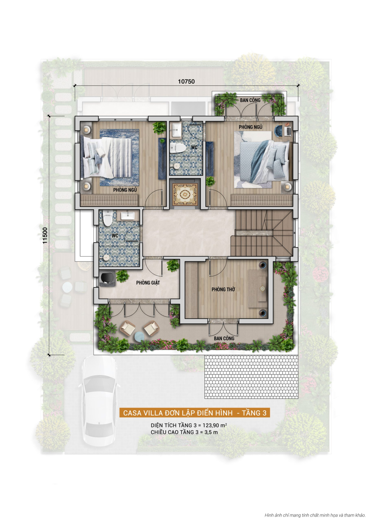 Thiết kế không gian tầng 3 biệt thự đơn lập biển