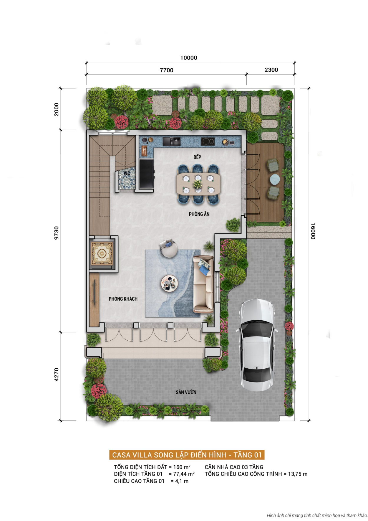 Bản vẽ thiết kế tầng 1 biệt thự song lập hiện đại