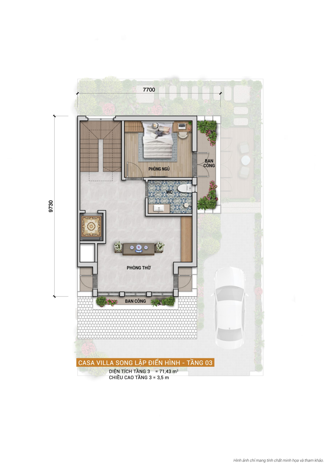 Chi tiết thiết kế tầng 3 biệt thự song lập ven biển