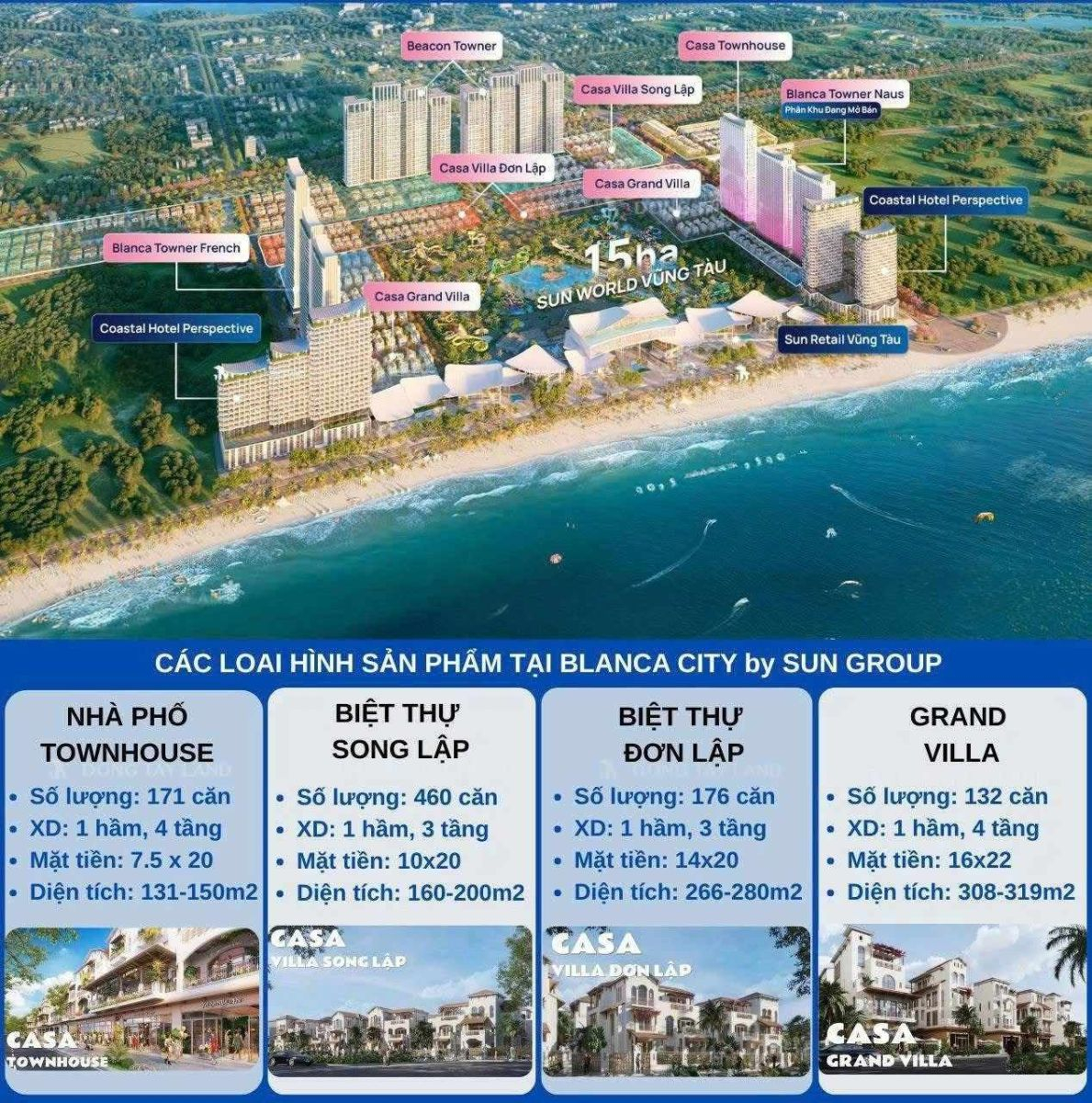 Sơ đồ phân lô chi tiết các dòng biệt thự nghỉ dưỡng biển Blanca City