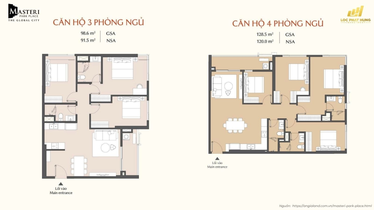 Mặt bằng căn hộ điển hình dự án Masteri Park Place