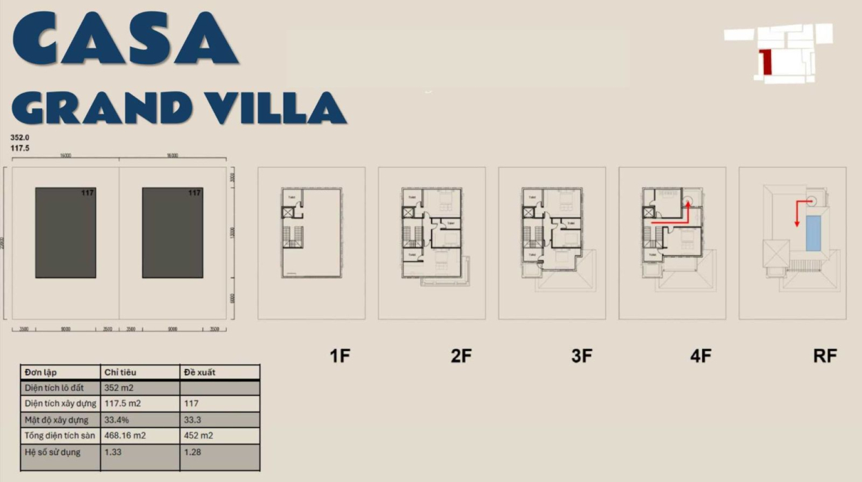Mặt bằng phân chia không gian Casa Grand Villa
