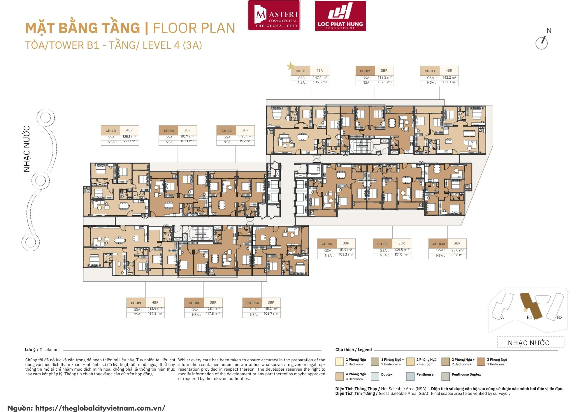 Mặt bằng tầng điển hình tháp B1 phân khu Nexus Zone CT3 dự án Masteri Cosmo Central