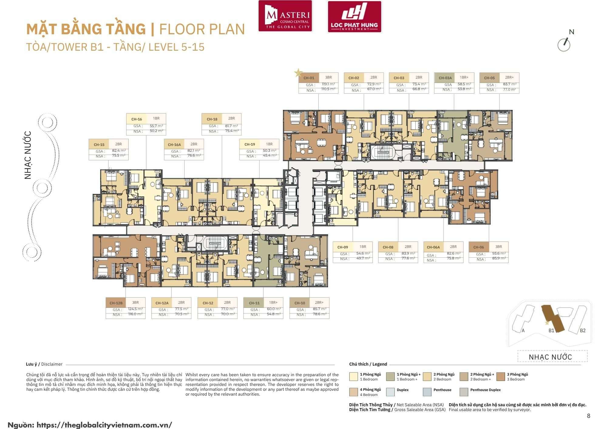 Mặt bằng tầng điển hình tháp B1 phân khu Nexus Zone CT3 dự án Masteri Cosmo Central