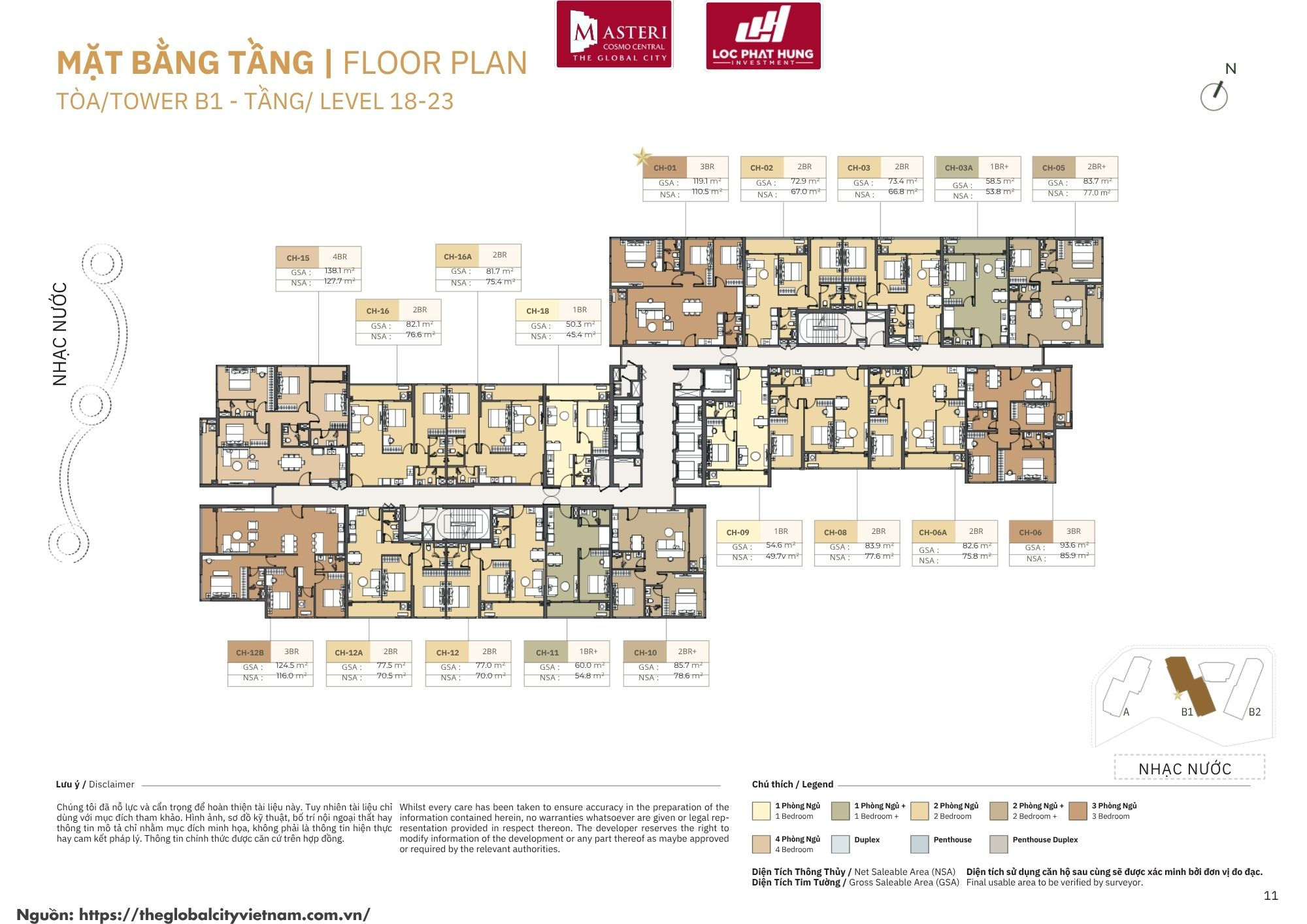 Mặt bằng tầng điển hình tháp B1 phân khu Nexus Zone CT3 dự án Masteri Cosmo Central