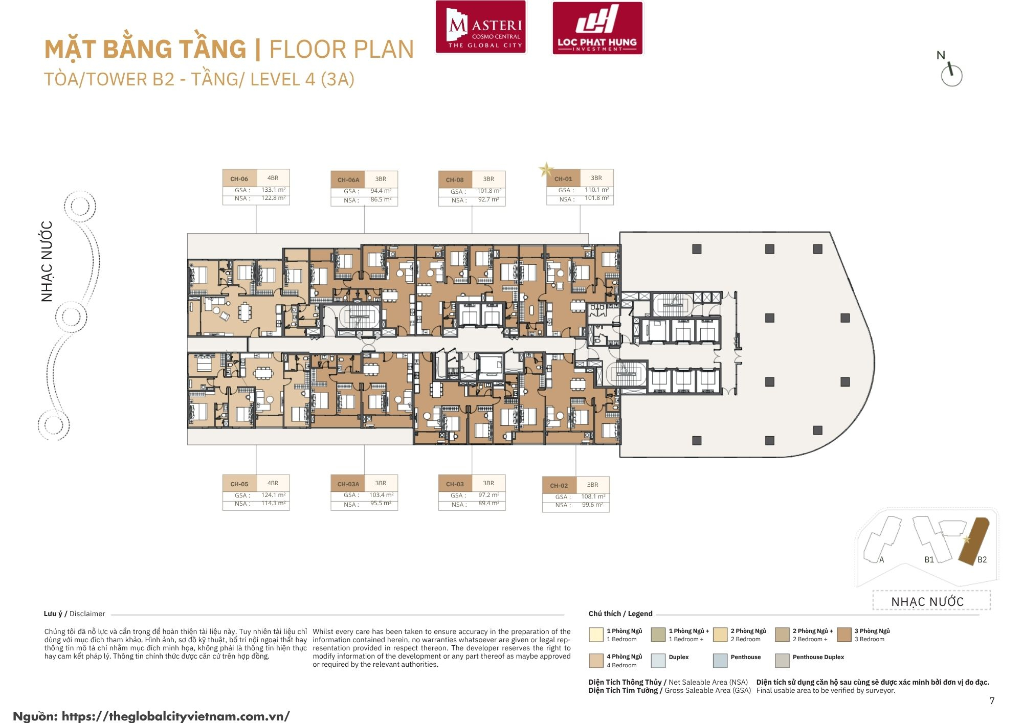 Chi tiết mặt bằng tháp B2 phân khu Nexus Zone CT3 Masteri Cosmo Central tại The Global City