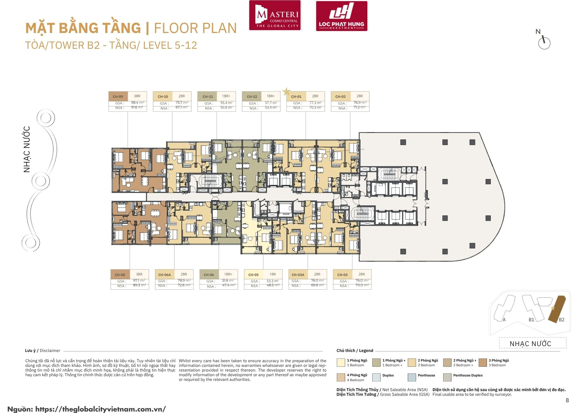 Chi tiết mặt bằng tháp B2 phân khu Nexus Zone CT3 Masteri Cosmo Central tại The Global City
