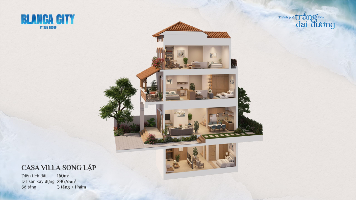 Kiến trúc mặt cắt đứng biệt thự song lập Casa Villa