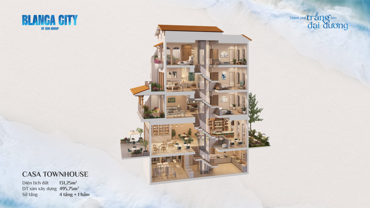 Mặt cắt đứng kiến trúc phân khu nhà phố Casa Townhouse