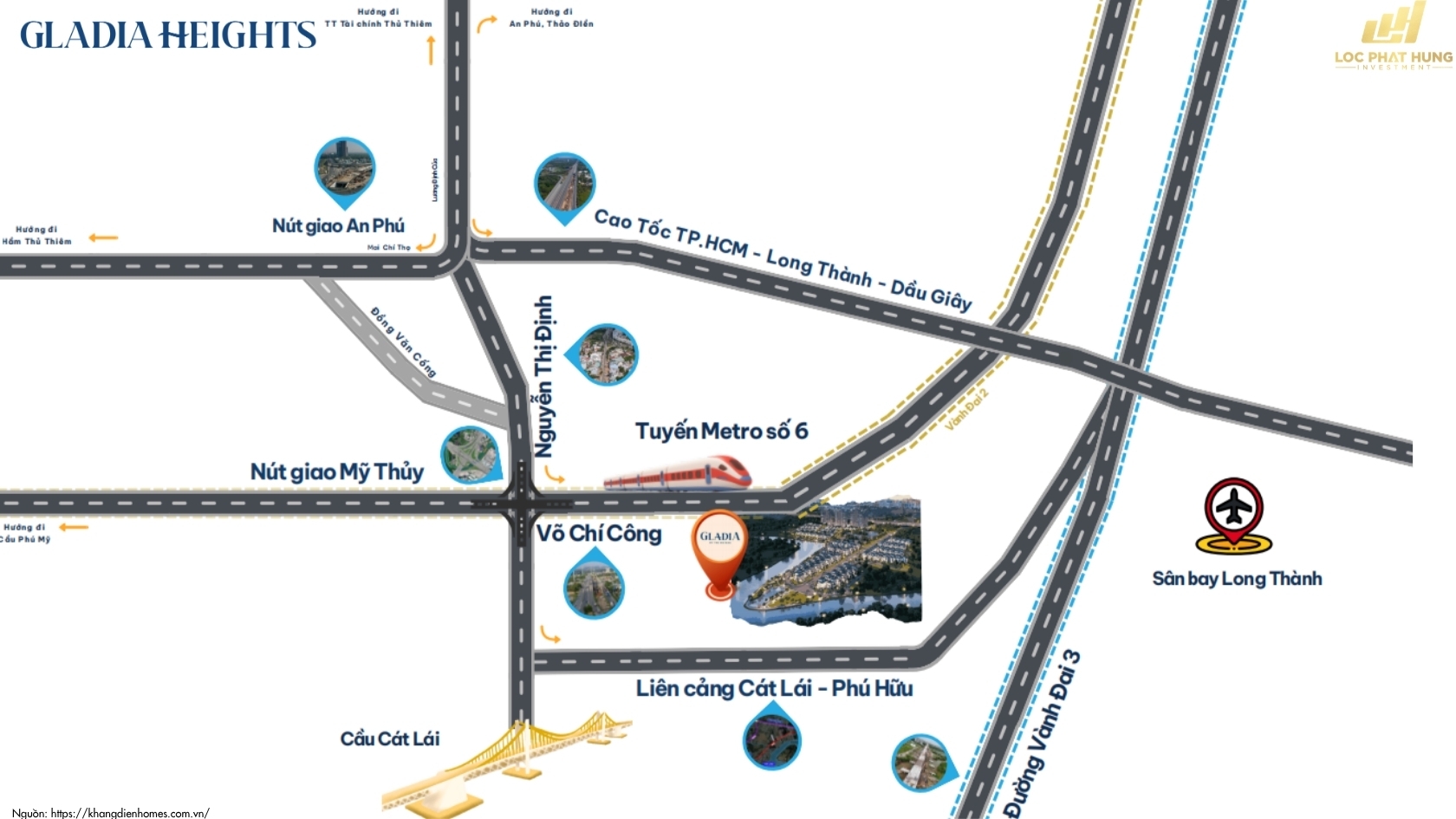 Sơ đồ Vị Trí Kết Nối Giao Thông Liên Vùng Tổng Thể Của Căn Hộ Gladia Heights