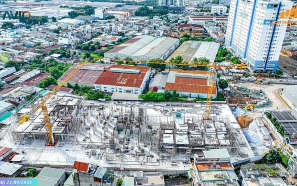Tiến độ xây dựng tháp Avis dự án TT Avio tháng 23/09/2025: Hoàn thành đổ sàn tầng 6 và thi công trụ tầng 7