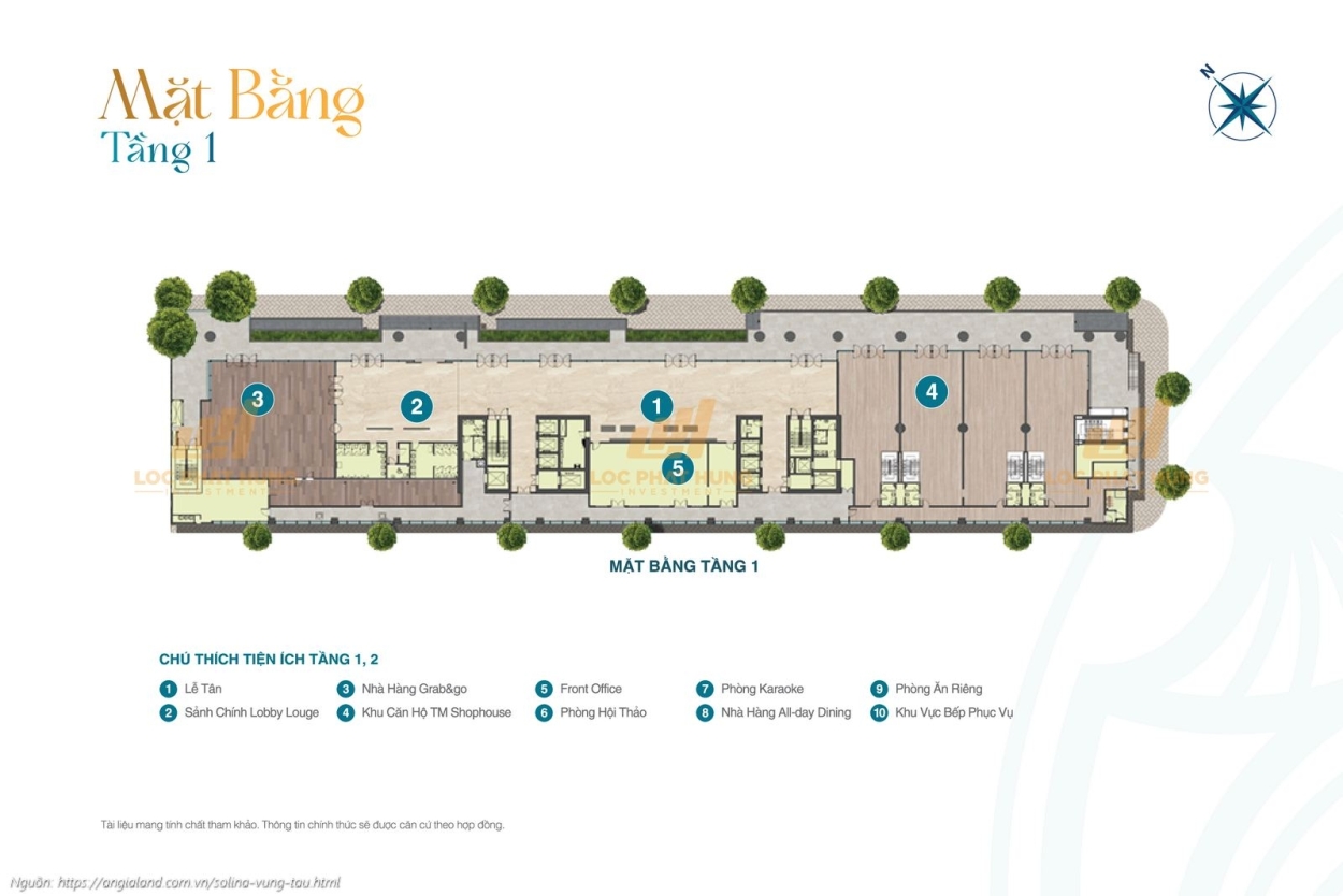 Mặt bằng tầng 1 Shophouse và sảnh tiện ích dự án Solina Vũng Tàu
