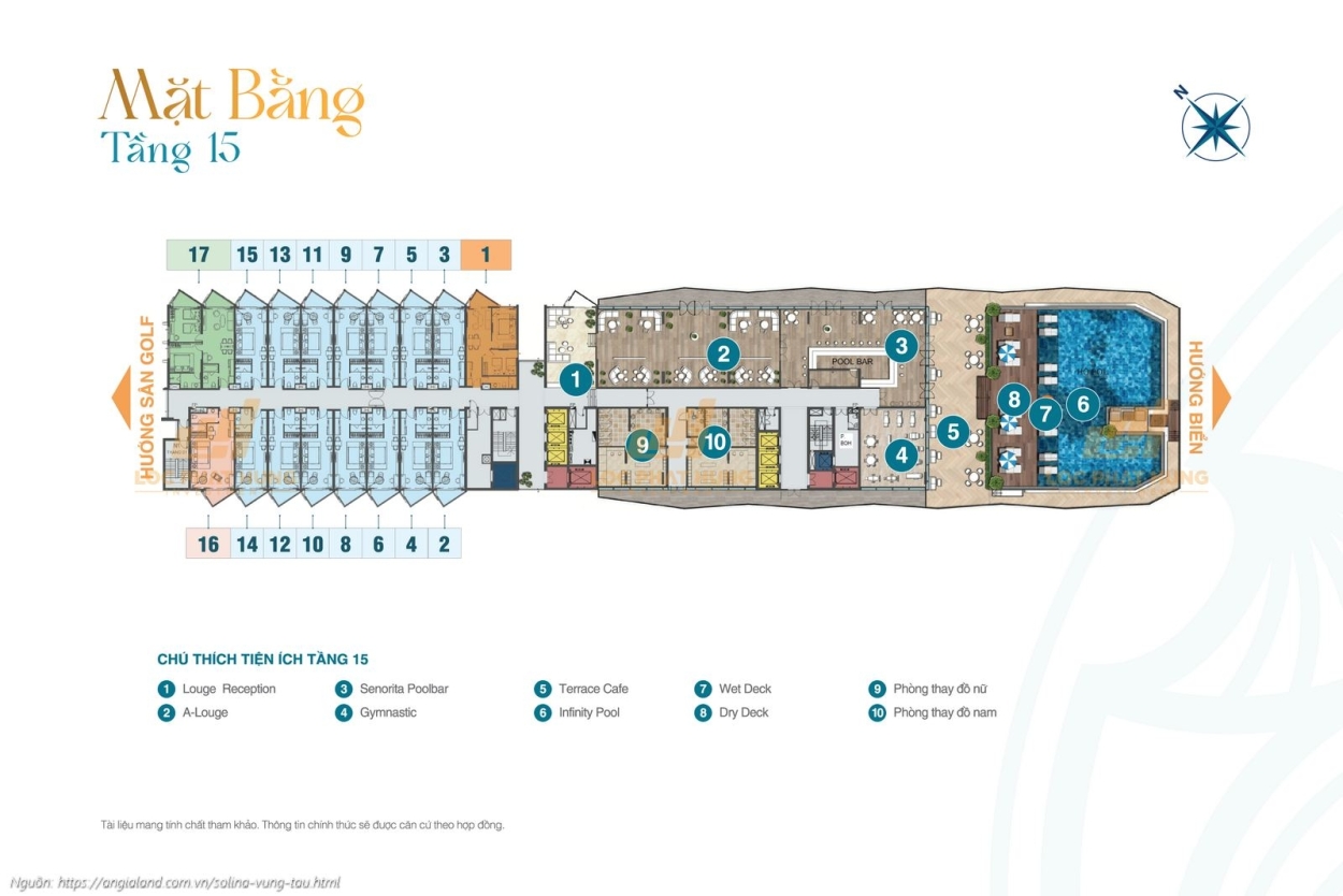 Mặt bằng tầng 15 căn hộ view biển dự án Solina Vũng Tàu