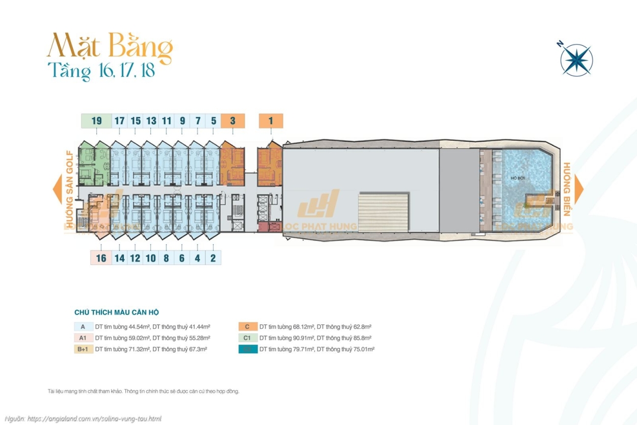 Mặt bằng tầng 16, 17, 18 căn hộ dự án Solina Vũng Tàu