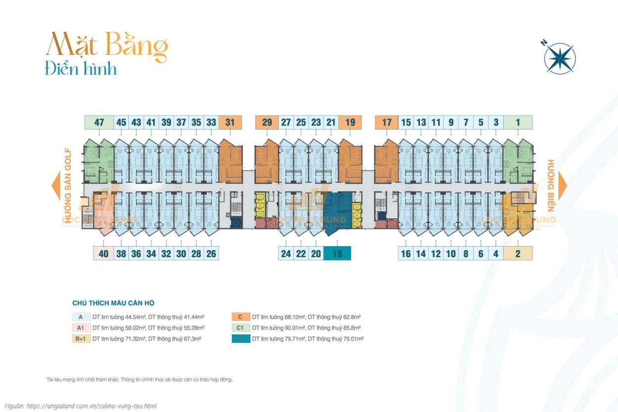 Mặt bằng tầng điển hình căn hộ 1PN 2PN 3PN dự án Solina Vũng Tàu