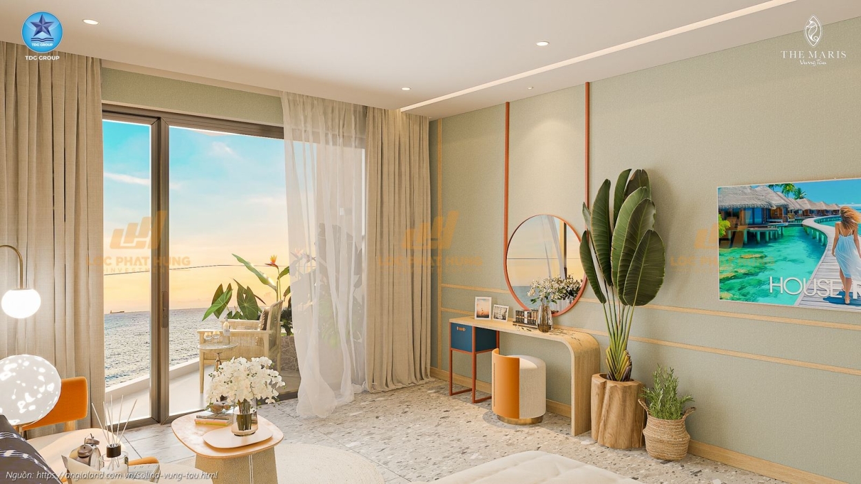Hình ảnh phòng khách nhà mẫu căn hộ studio Solina Vũng Tàu diện tích 44.54m² (thiết kế 1PN+).