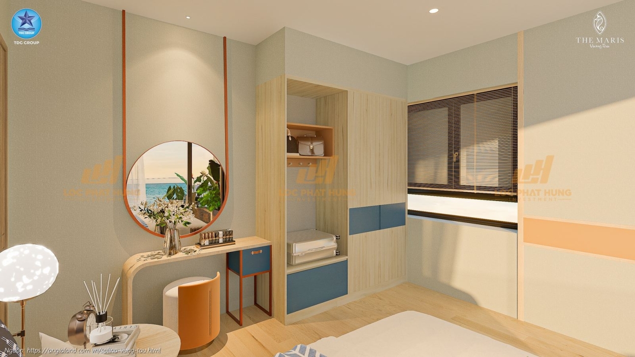 Không gian phòng ngủ master tại nhà mẫu căn hộ Solina Vũng Tàu, loại 1PN+ diện tích 70.75m².