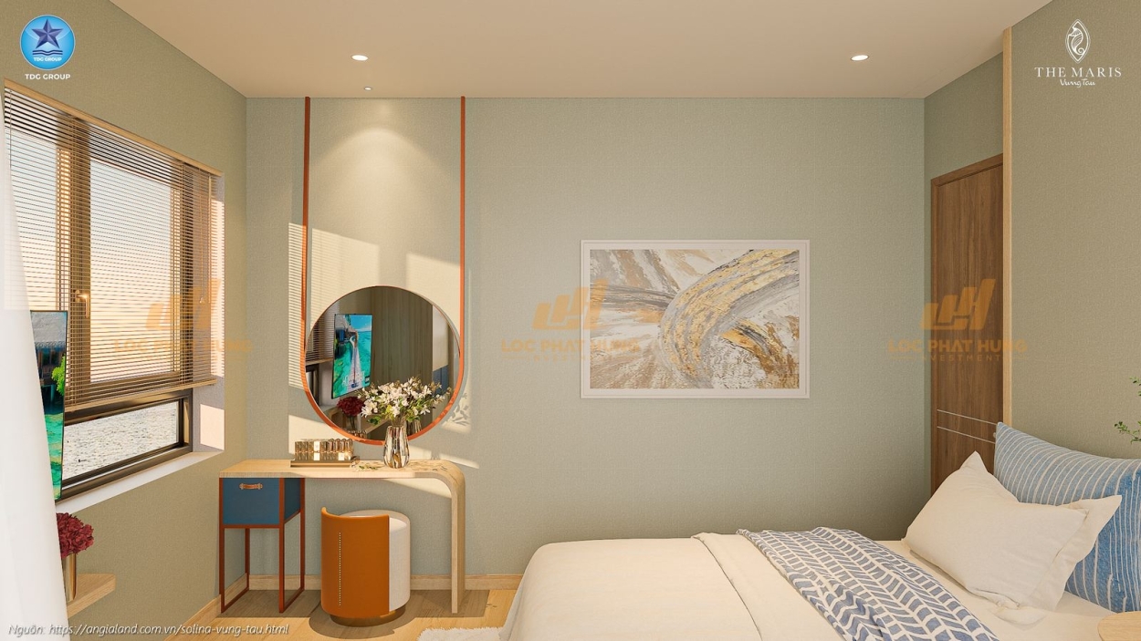 Không gian phòng ngủ master tại nhà mẫu căn hộ Solina Vũng Tàu, loại 2PN diện tích 91.19m².