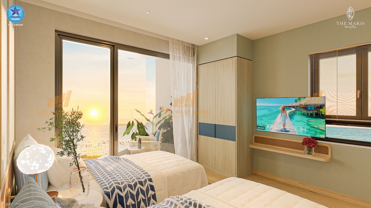 Không gian phòng ngủ master tại nhà mẫu căn hộ Solina Vũng Tàu, loại 2PN diện tích 91.19m².