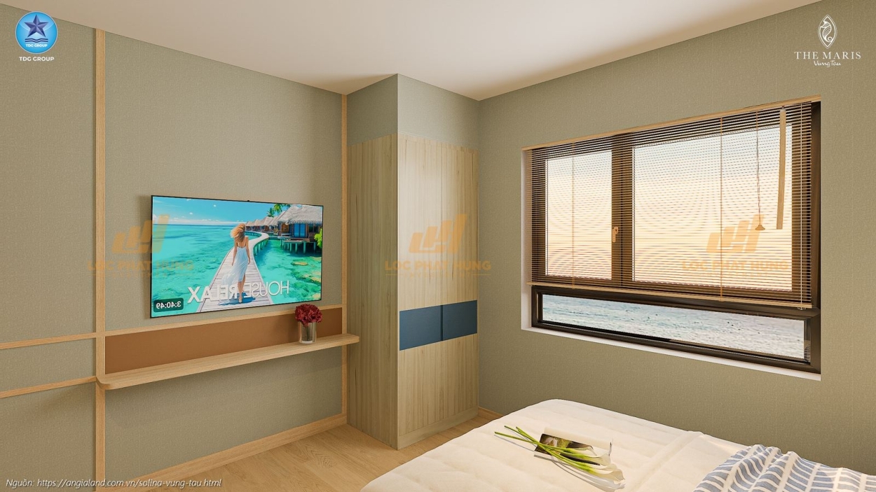 Không gian phòng ngủ master tại nhà mẫu căn hộ Solina Vũng Tàu, loại 2PN diện tích 91.19m².