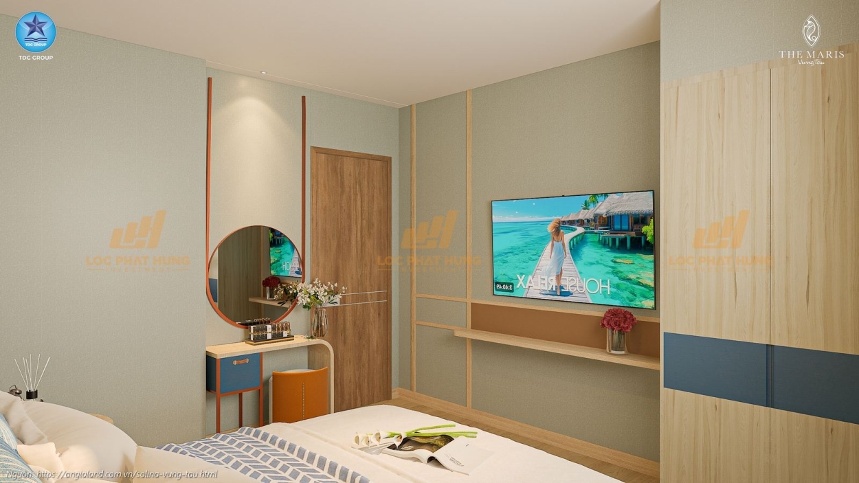 Không gian phòng ngủ master tại nhà mẫu căn hộ Solina Vũng Tàu, loại 2PN diện tích 91.19m².